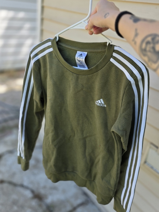 adidas Other - adidas Olive Crewneck Sweatshirt with White Stripes